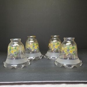 Vtg Art Deco Glass Ruffled Floral Lamp Shades Globe MCM Set Of 4